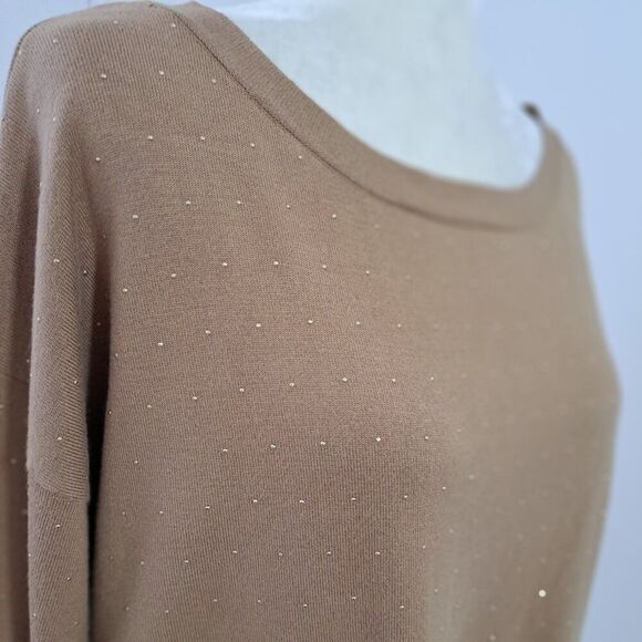 New York & Company Women's Tan Knit Sweater Top Sparkle Balloon Sleeves Sz XL - Picture 8 of 9